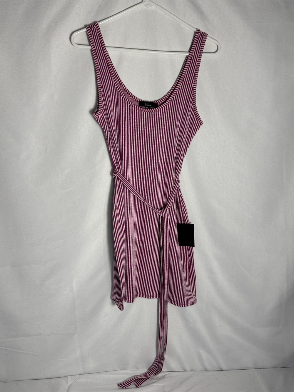 Lulu's Perfect Favorite Striped Ribbed Tie-Waist Mini Dress Women’s Size Small